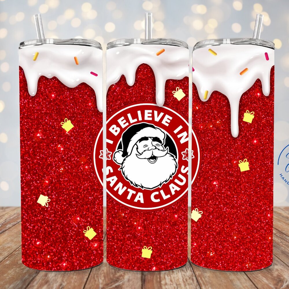Santa Claus Christmas Tumbler, Holiday Glitter Tumbler